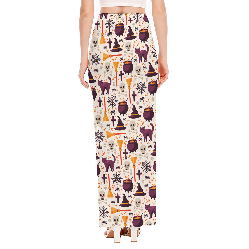 Halloween Festival Pattern Print High Slit Maxi Skirt