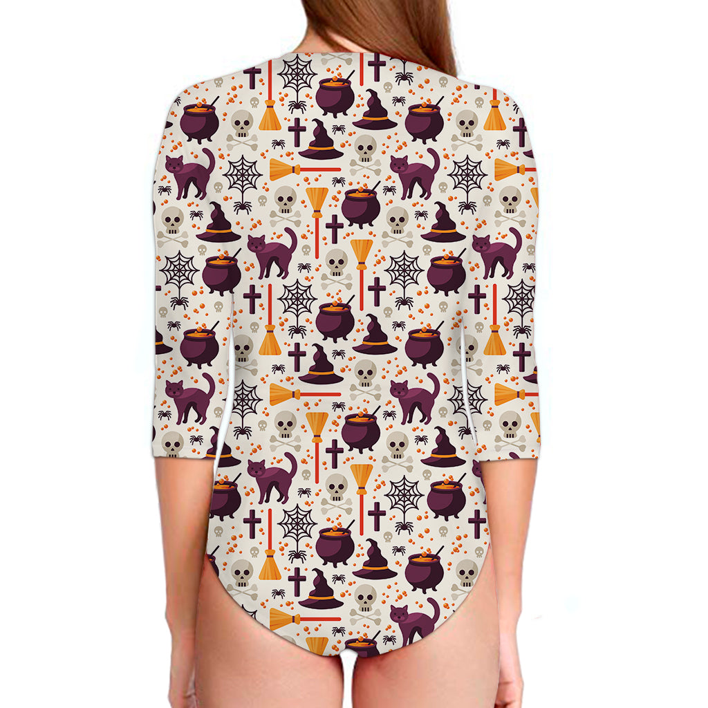 Halloween Festival Pattern Print Long Sleeve Swimsuit