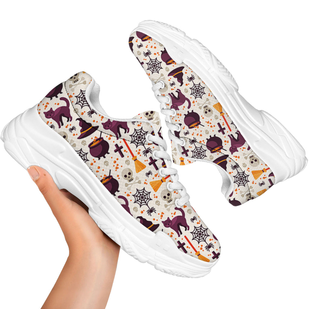 Halloween Festival Pattern Print White Chunky Shoes