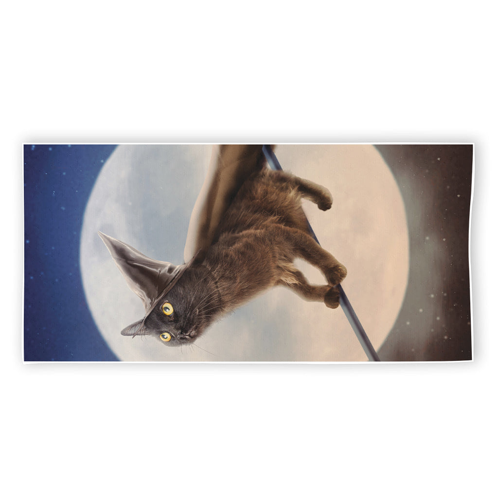 Halloween Flying Witch Cat Print Beach Towel