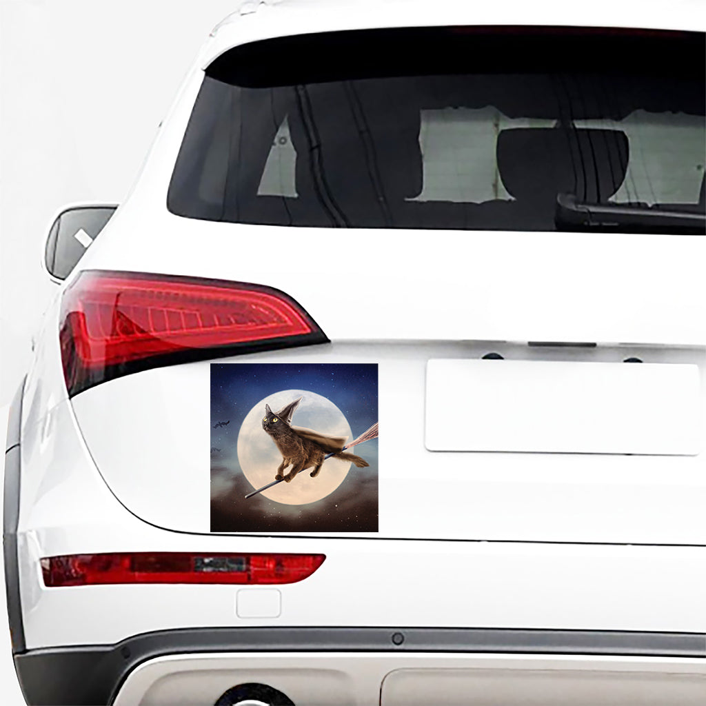 Halloween Flying Witch Cat Print Car Sticker