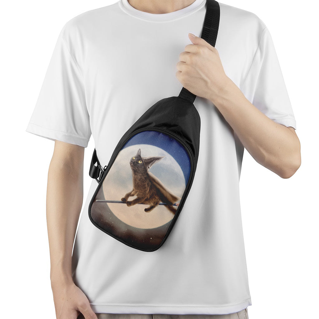 Halloween Flying Witch Cat Print Chest Bag