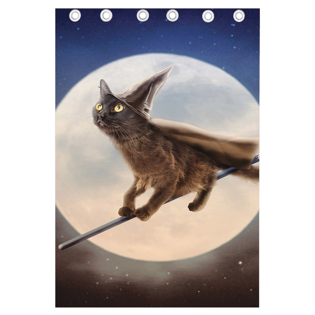 Halloween Flying Witch Cat Print Curtain