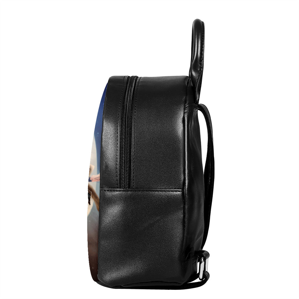Halloween Flying Witch Cat Print Leather Backpack
