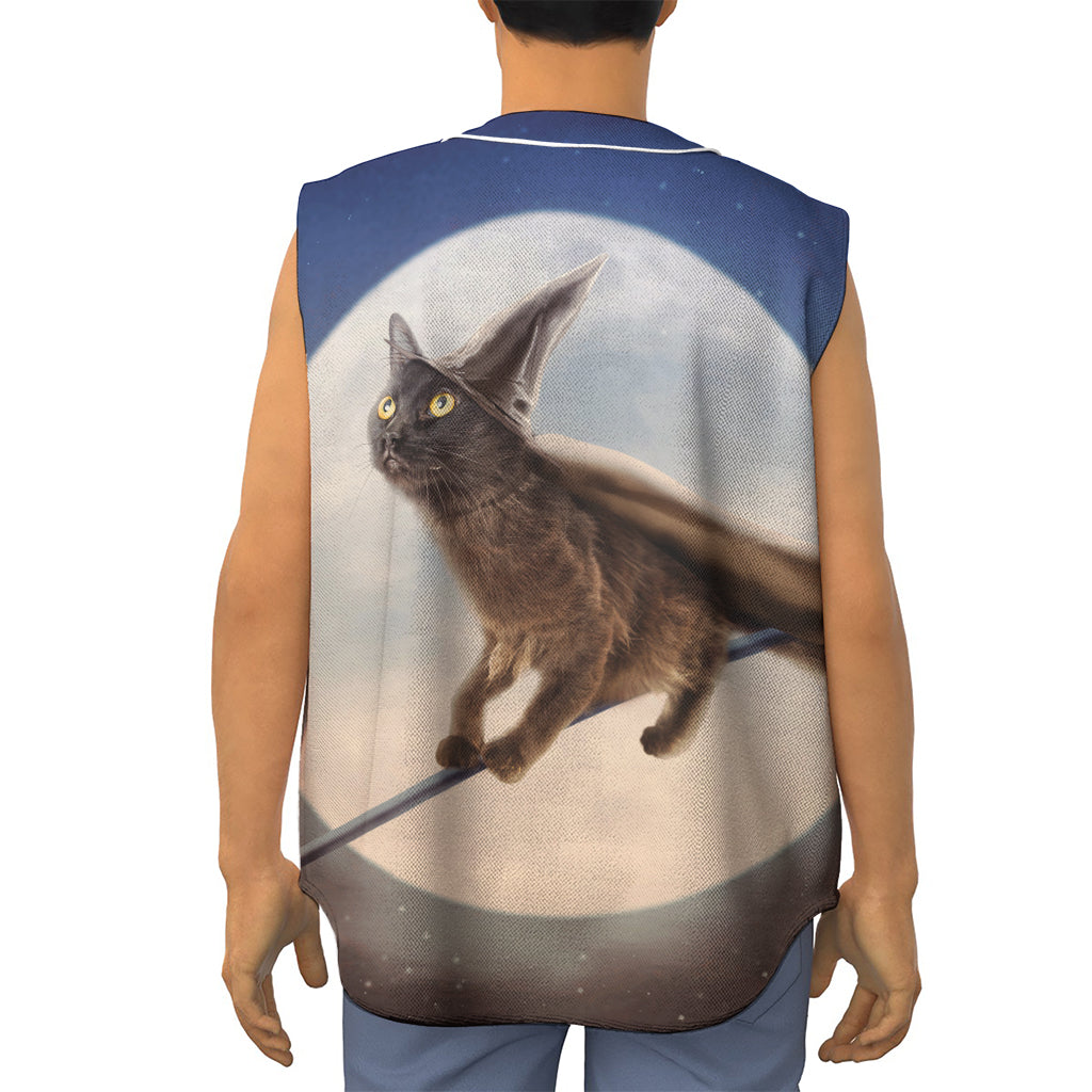 Halloween Flying Witch Cat Print Sleeveless Baseball Jersey