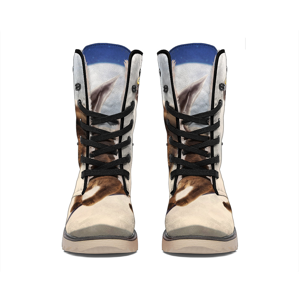 Halloween Flying Witch Cat Print Winter Boots