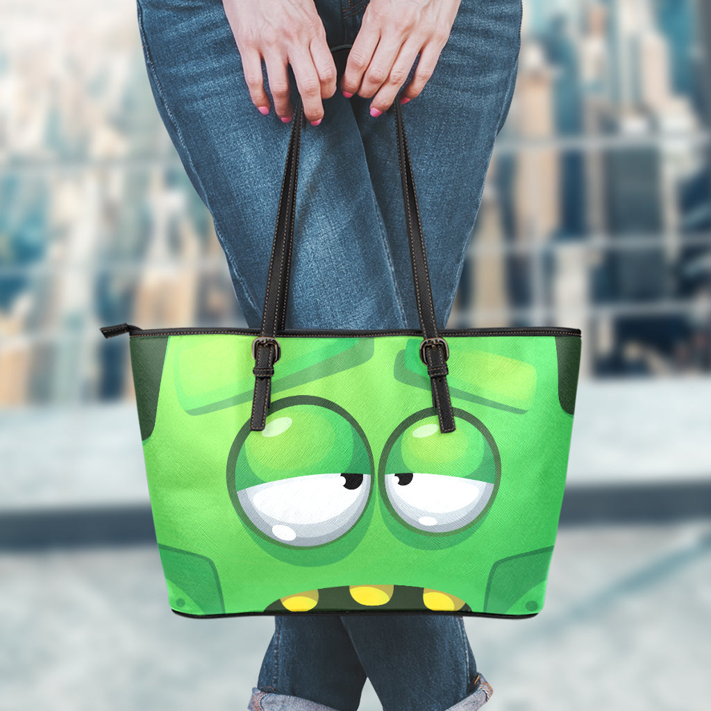 Halloween Frankenstein Face Print Leather Tote Bag