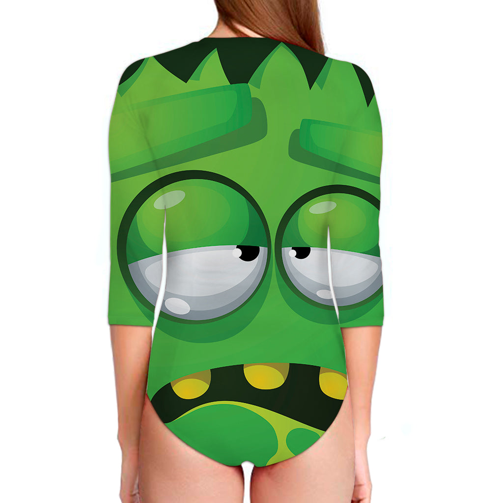 Halloween Frankenstein Face Print Long Sleeve Swimsuit