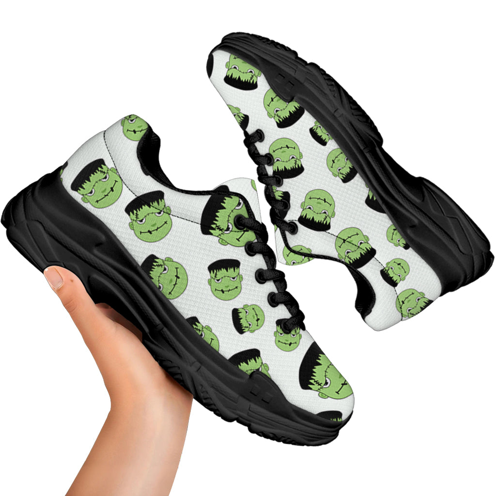 Halloween Frankenstein Pattern Print Black Chunky Shoes