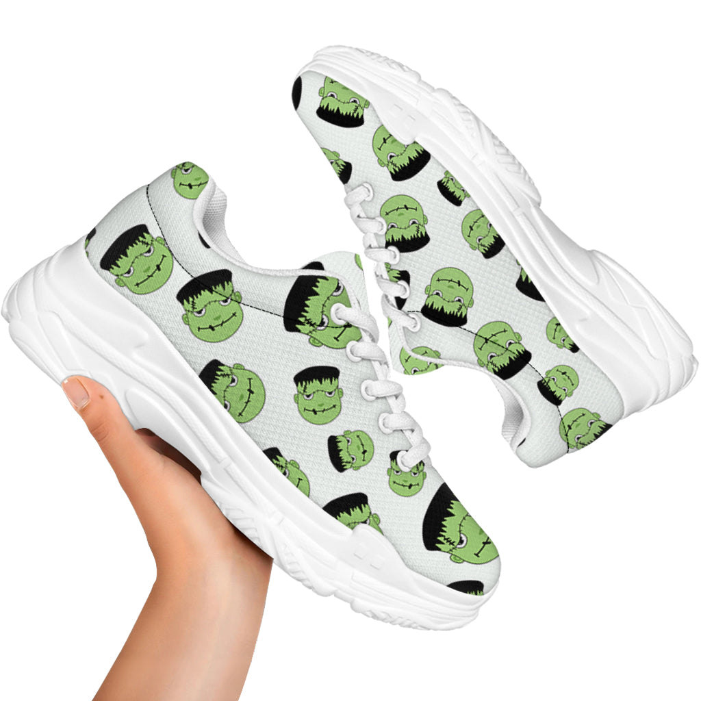 Halloween Frankenstein Pattern Print White Chunky Shoes
