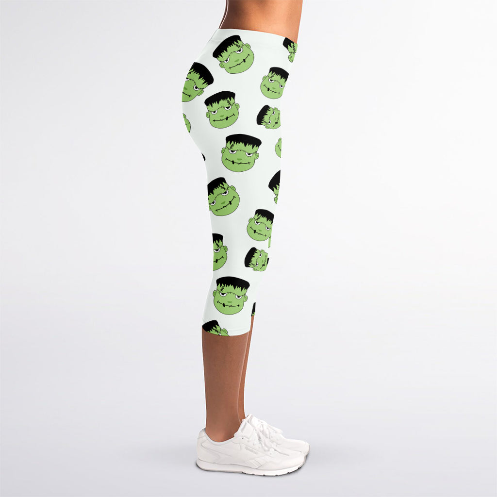 Halloween Frankenstein Pattern Print Women's Capri Leggings