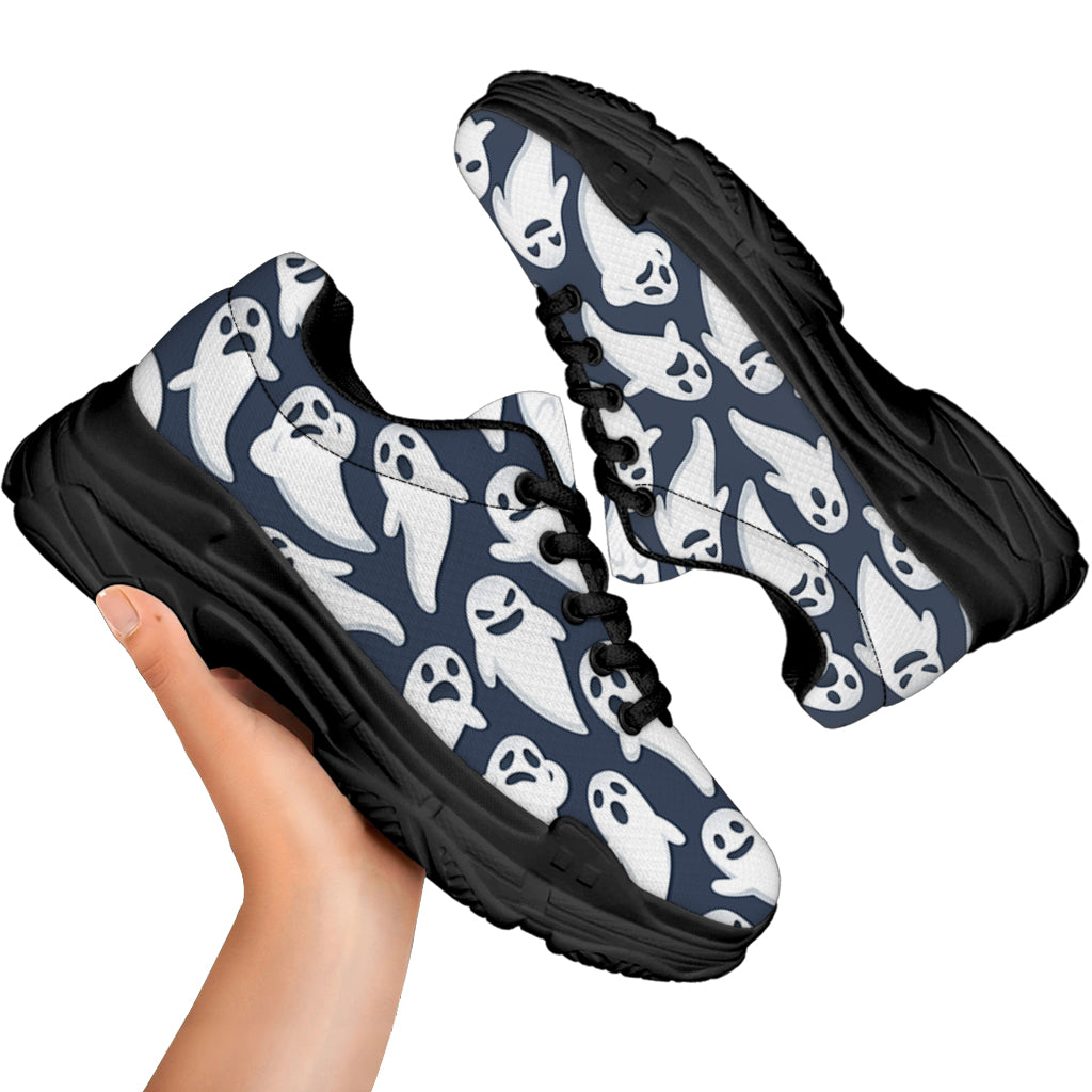 Halloween Ghost Pattern Print Black Chunky Shoes