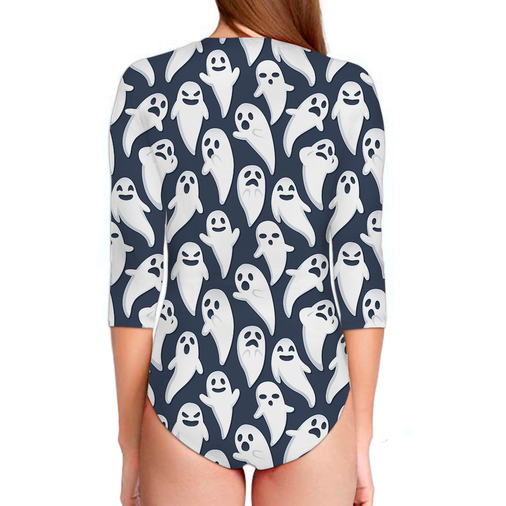 Halloween Ghost Pattern Print Long Sleeve Swimsuit