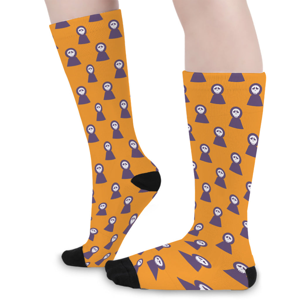 Halloween Grim Reaper Pattern Print Long Socks