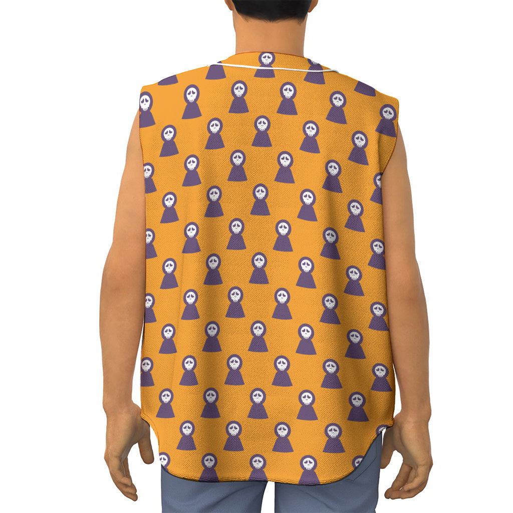 Halloween Grim Reaper Pattern Print Sleeveless Baseball Jersey