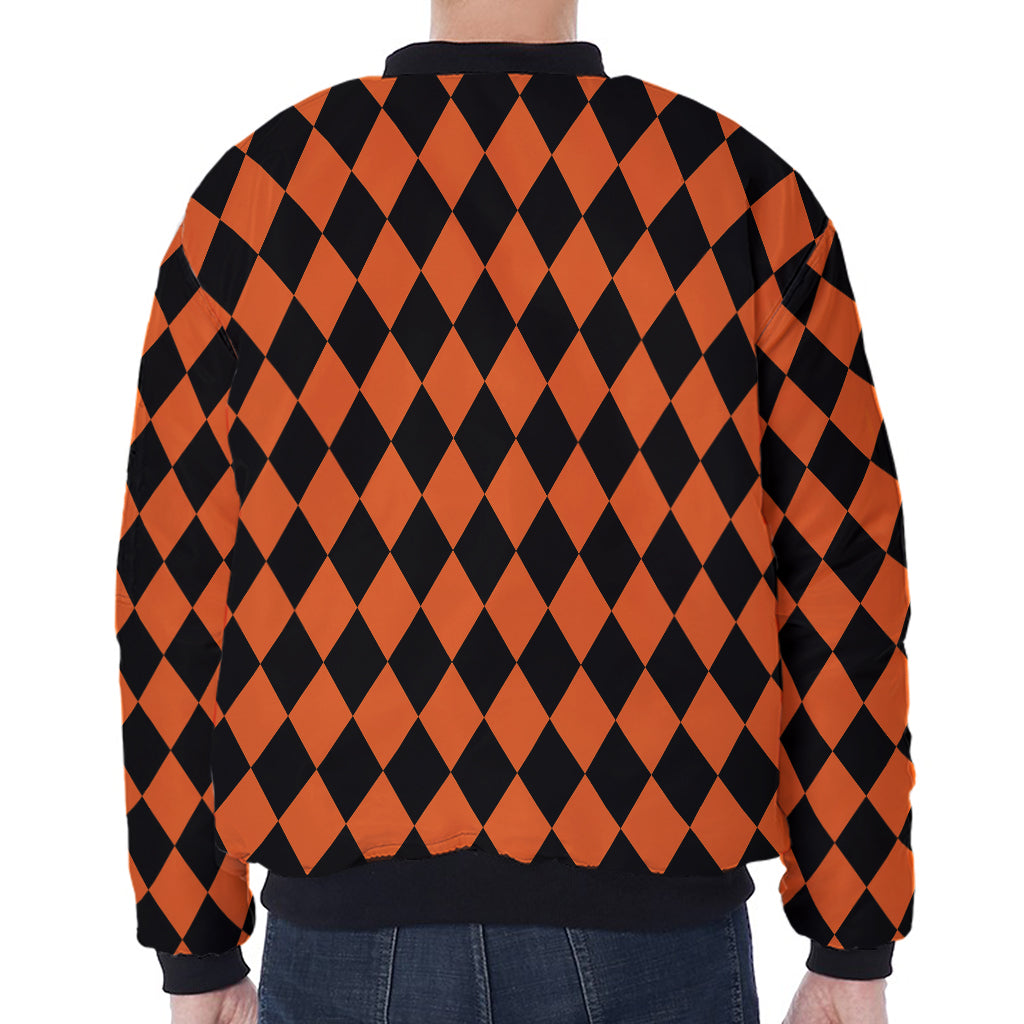 Halloween Harlequin Pattern Print Zip Sleeve Bomber Jacket