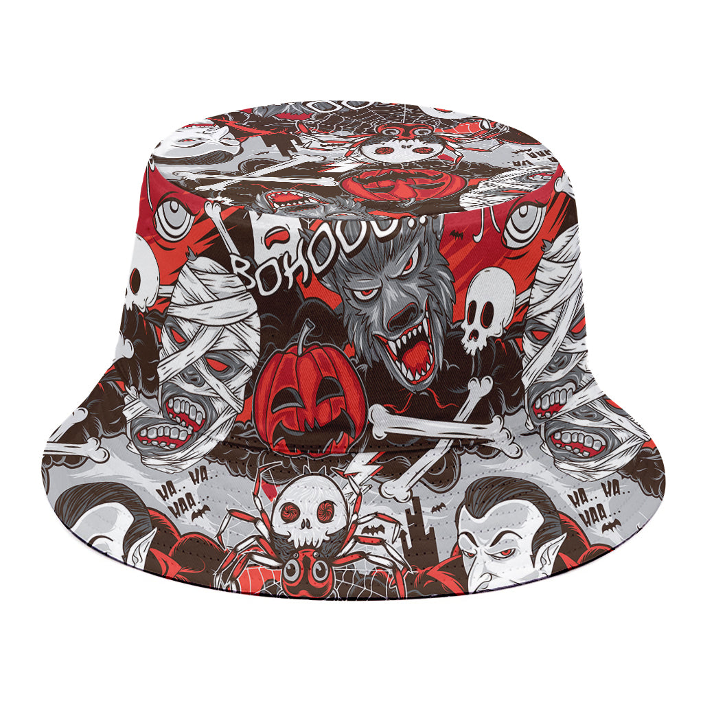 Halloween Monsters Pattern Print Bucket Hat