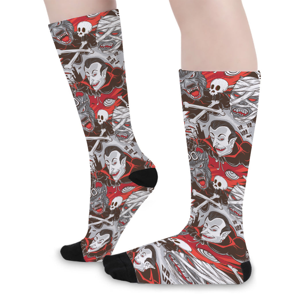 Halloween Monsters Pattern Print Long Socks