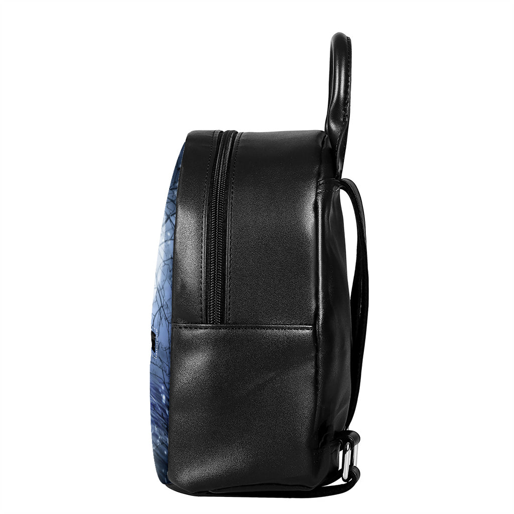 Halloween Moonlight Print Leather Backpack