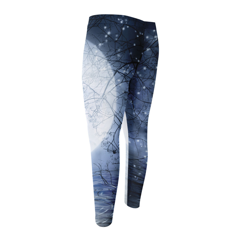 Halloween Moonlight Print Men's Compression Pants