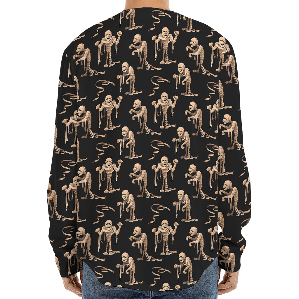 Halloween Mummy Pattern Print Long Sleeve Baseball Jersey
