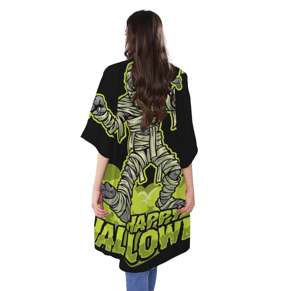 Halloween Mummy Print Open Front Beach Cover Up
