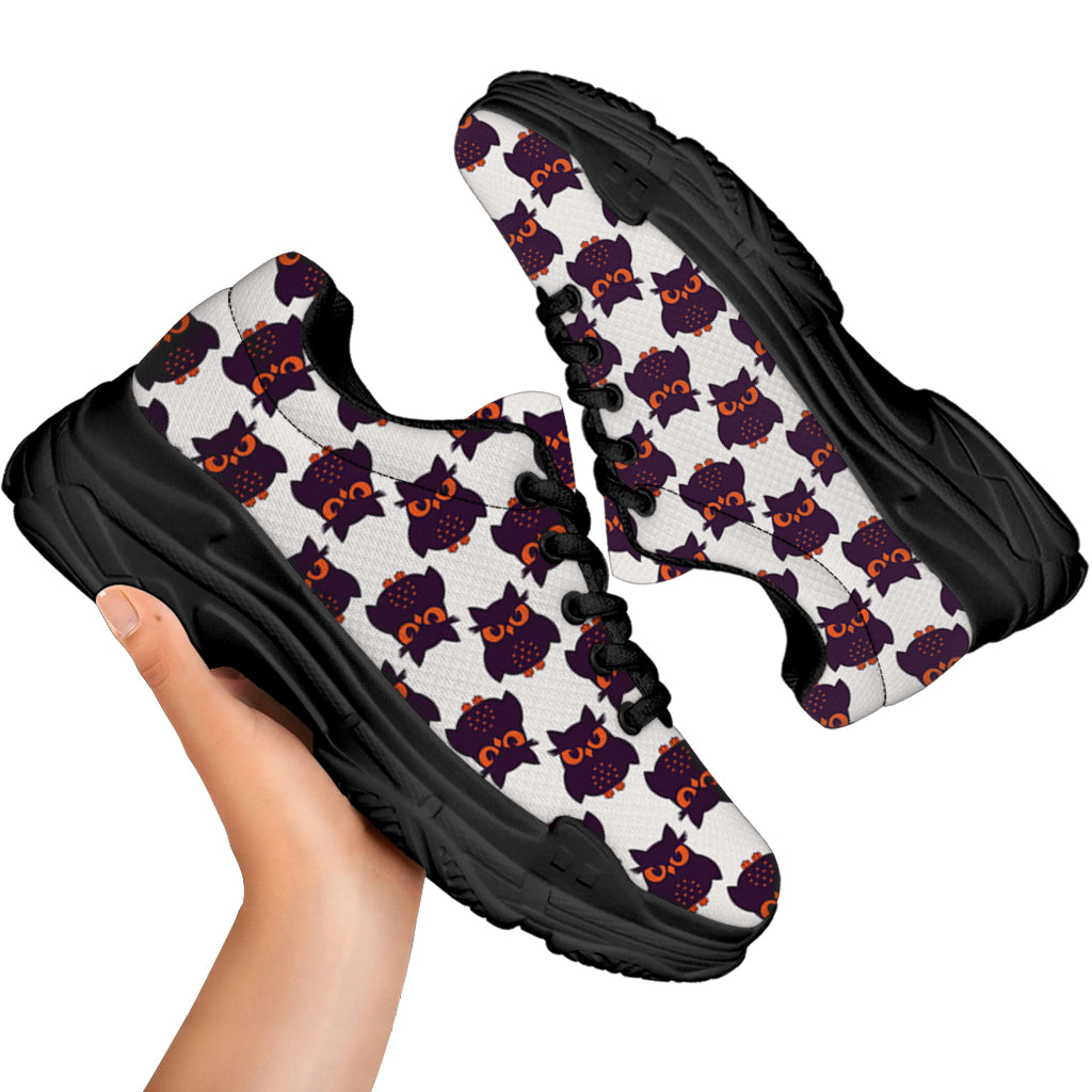 Halloween Owl Pattern Print Black Chunky Shoes