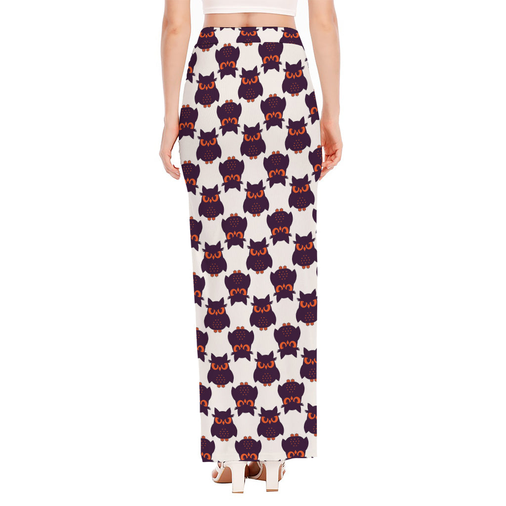 Halloween Owl Pattern Print High Slit Maxi Skirt