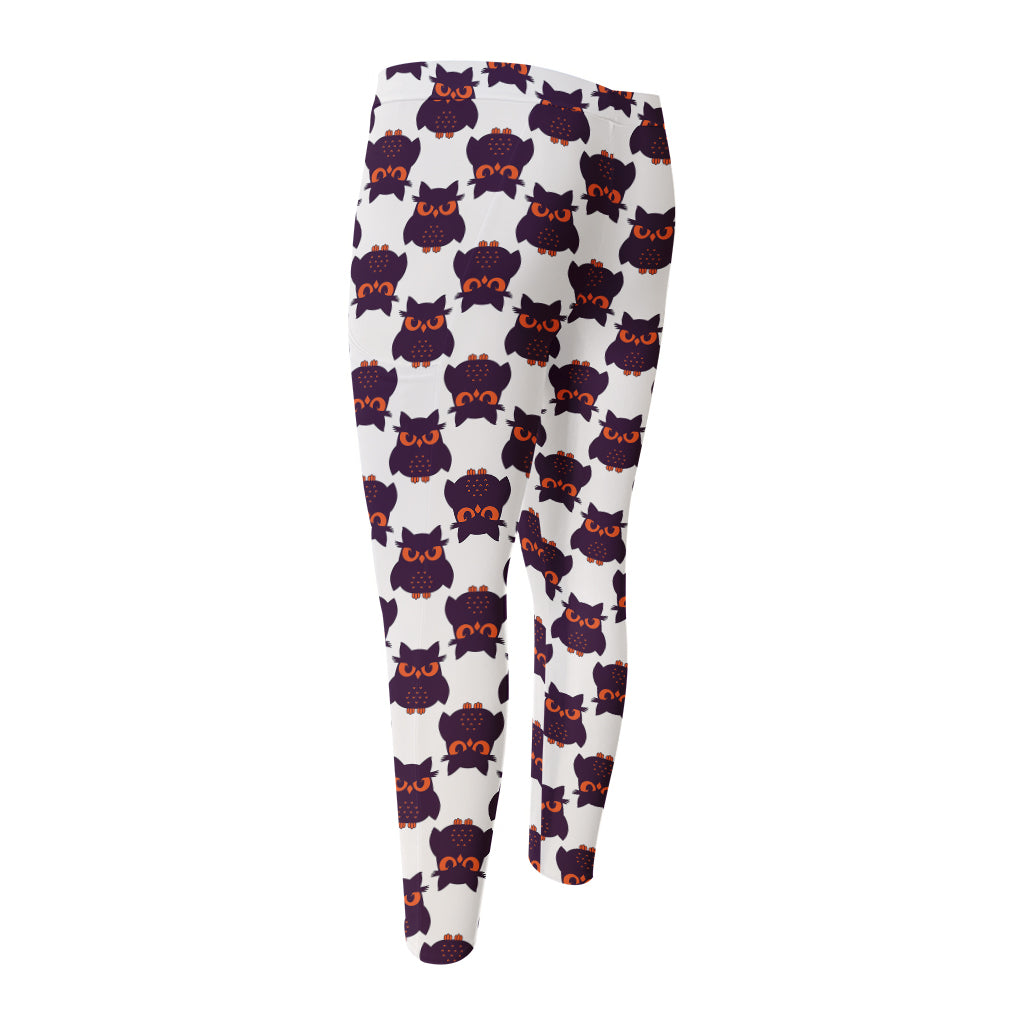 Halloween Owl Pattern Print Men's Compression Pants