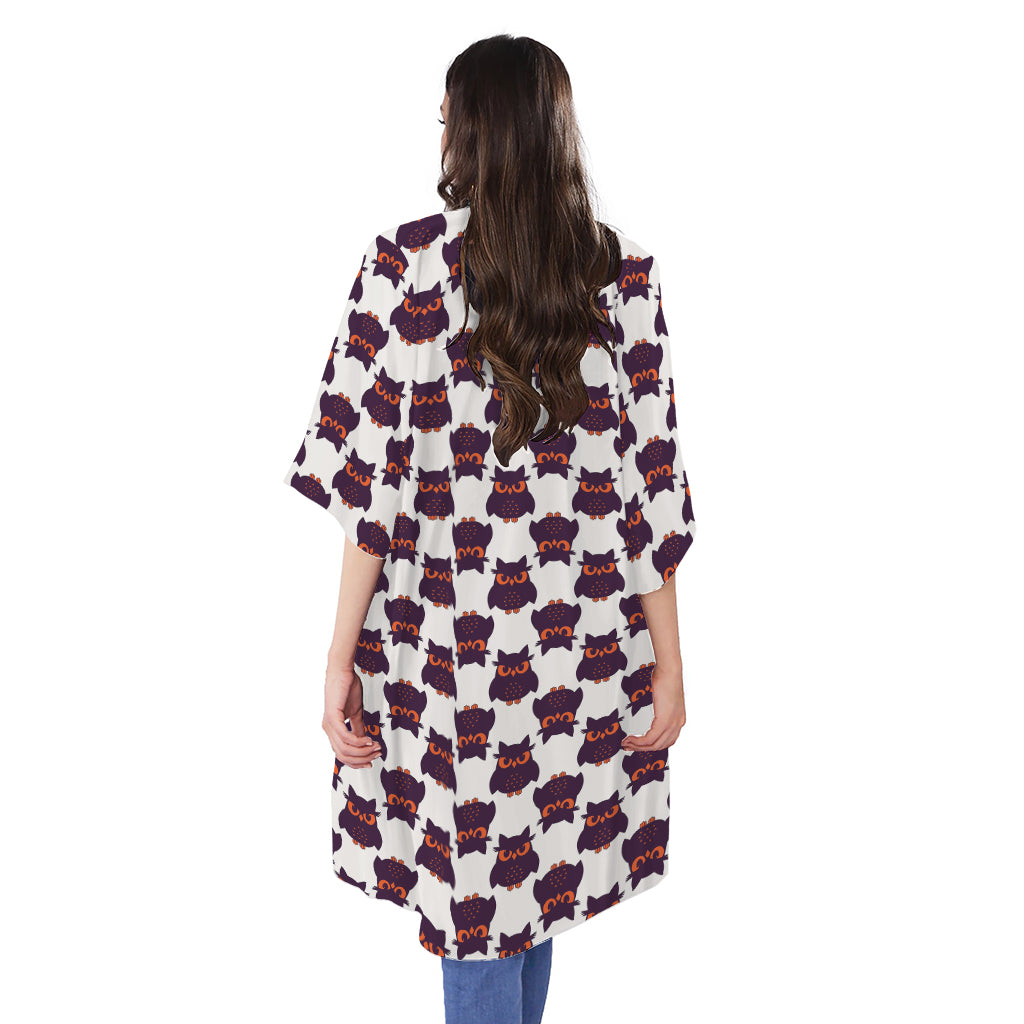 Halloween Owl Pattern Print Open Front Beach Cover Up
