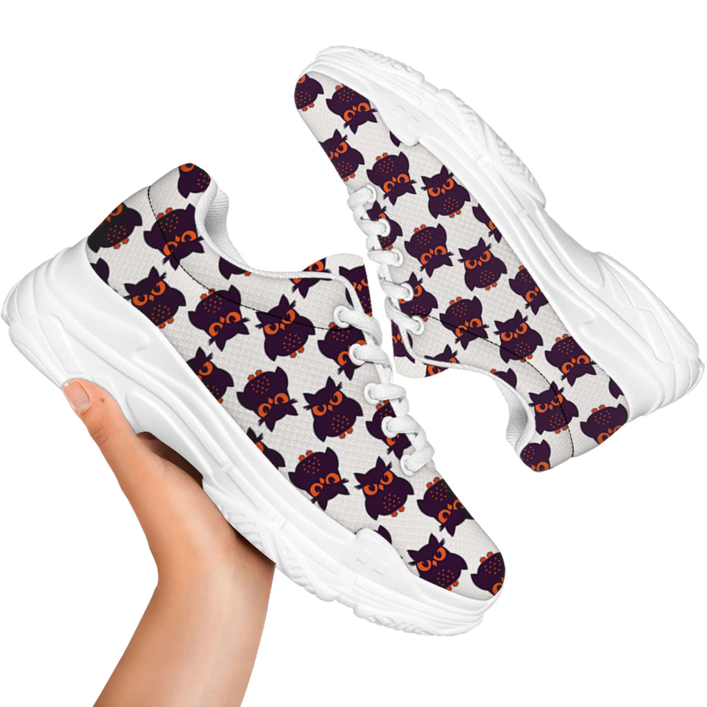 Halloween Owl Pattern Print White Chunky Shoes