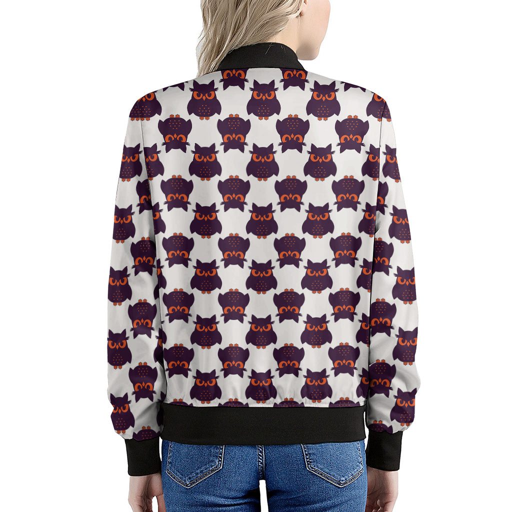 Halloween Owl Pattern Print Women's Bomber Jacket