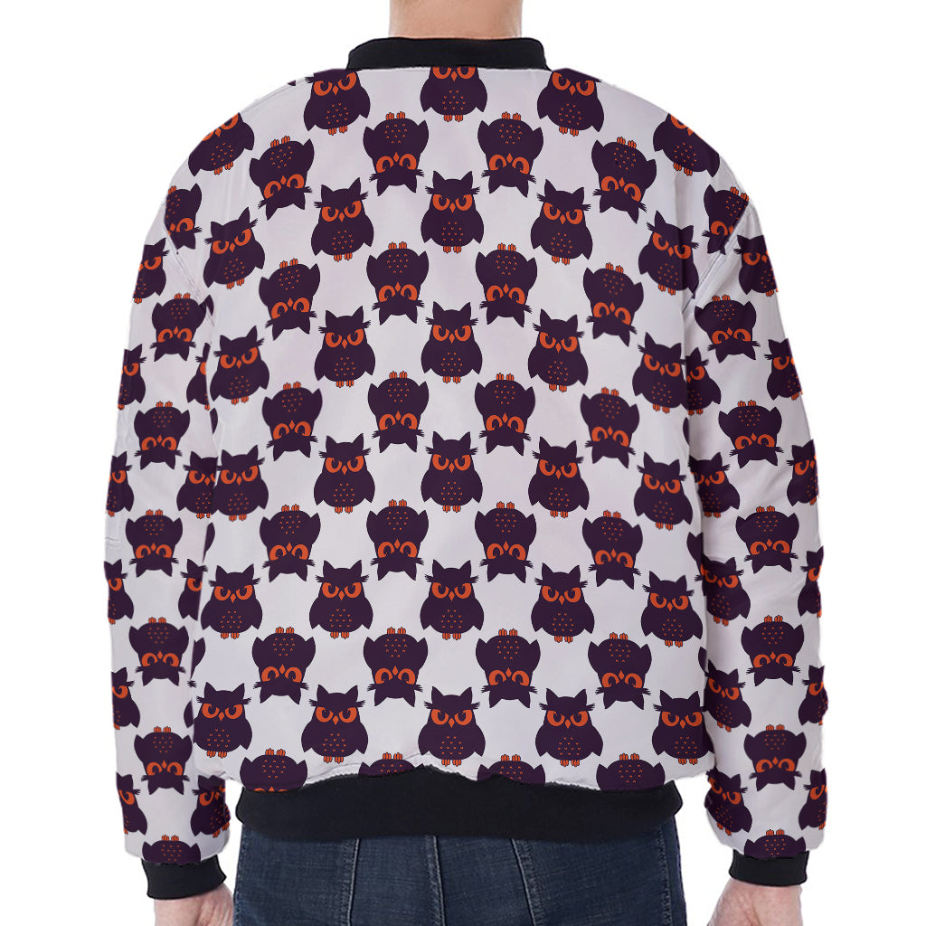 Halloween Owl Pattern Print Zip Sleeve Bomber Jacket