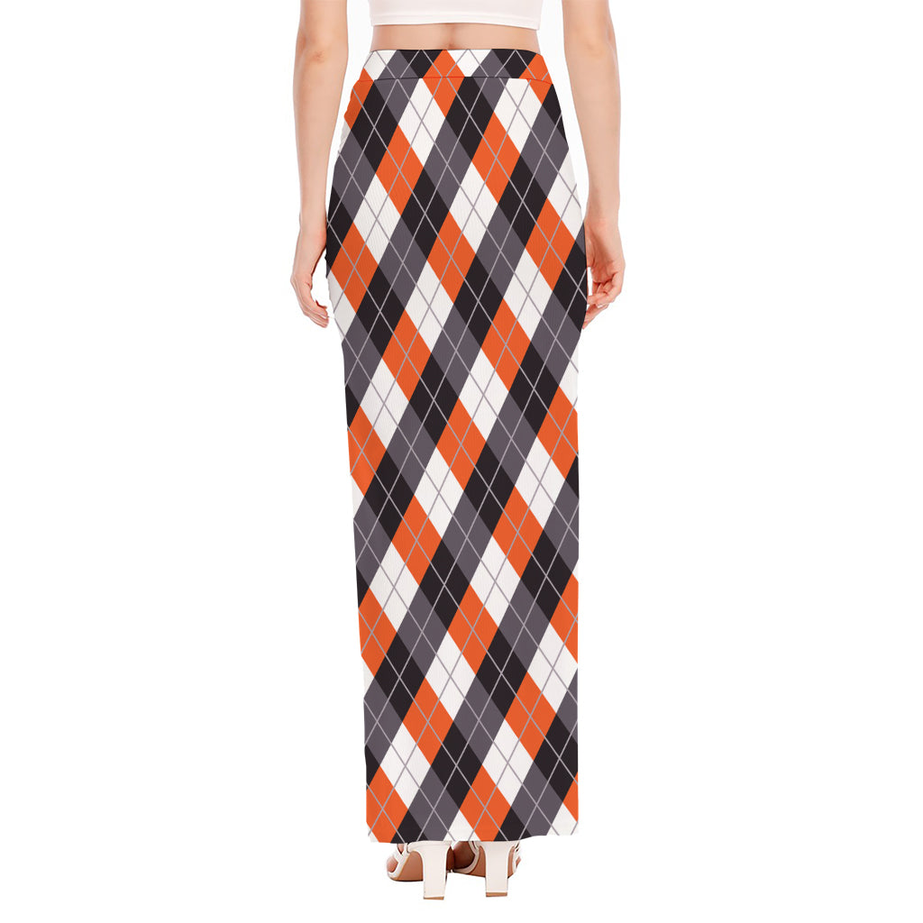 Halloween Party Argyle Pattern Print High Slit Maxi Skirt