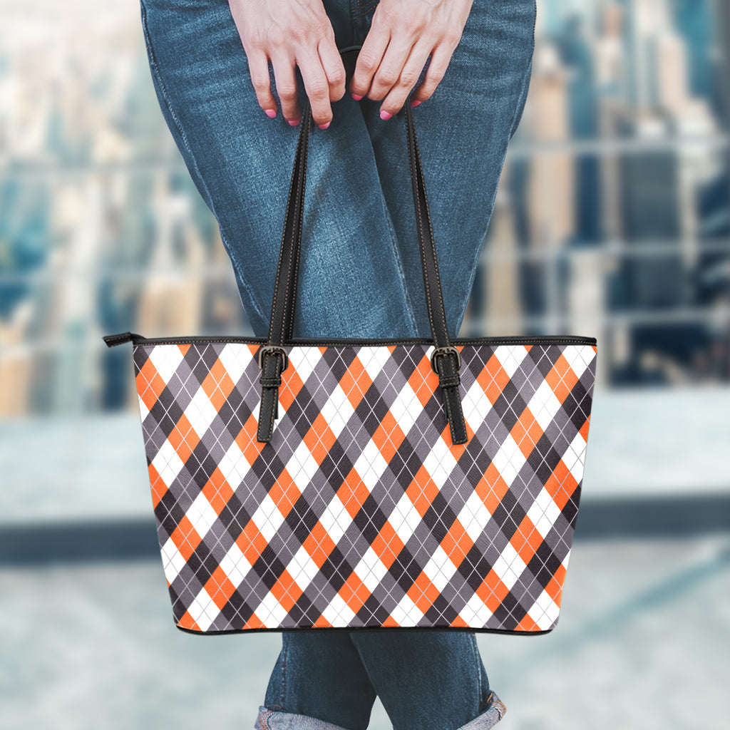 Halloween Party Argyle Pattern Print Leather Tote Bag
