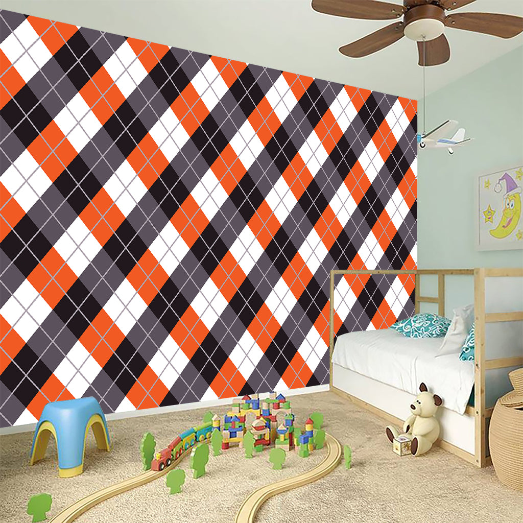 Halloween Party Argyle Pattern Print Wall Sticker