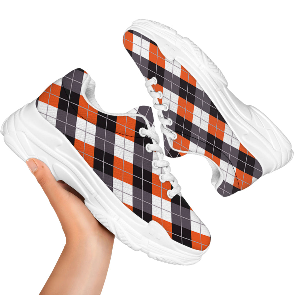 Halloween Party Argyle Pattern Print White Chunky Shoes
