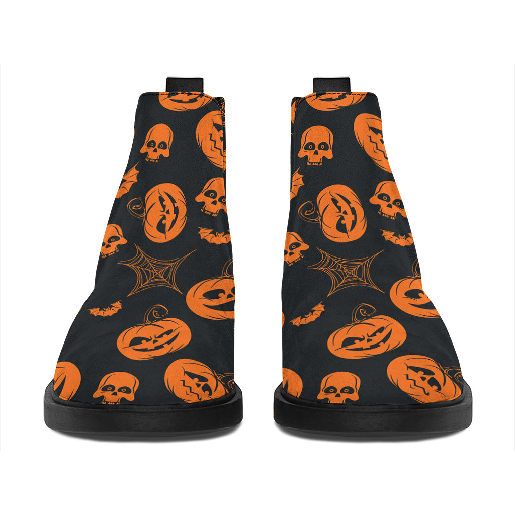 Halloween Pumpkin And Bat Pattern Print Flat Ankle Boots
