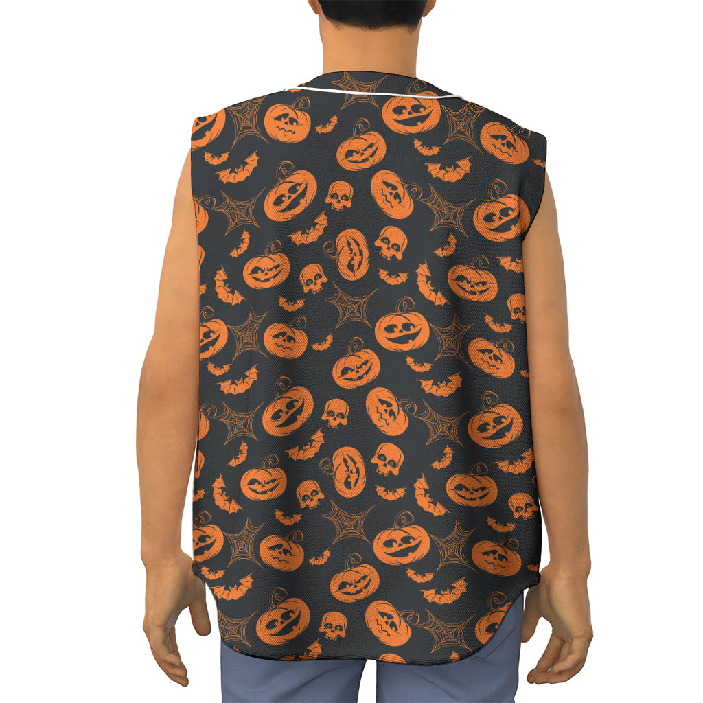 Halloween Pumpkin And Bat Pattern Print Sleeveless Baseball Jersey