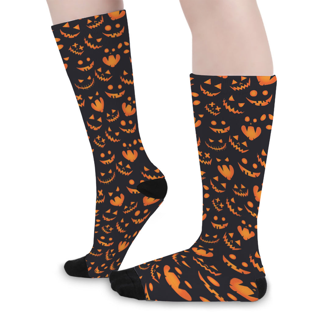 Halloween Pumpkin Faces Pattern Print Long Socks
