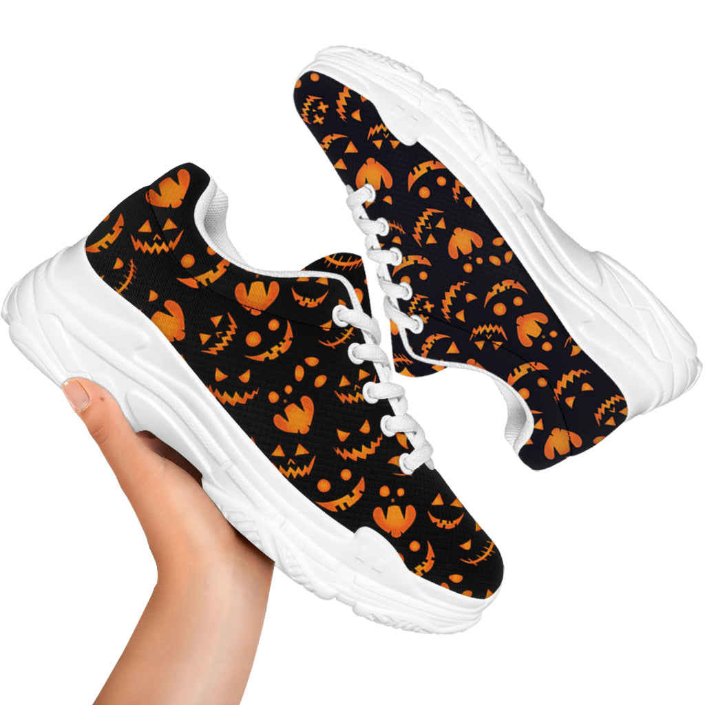 Halloween Pumpkin Faces Pattern Print White Chunky Shoes