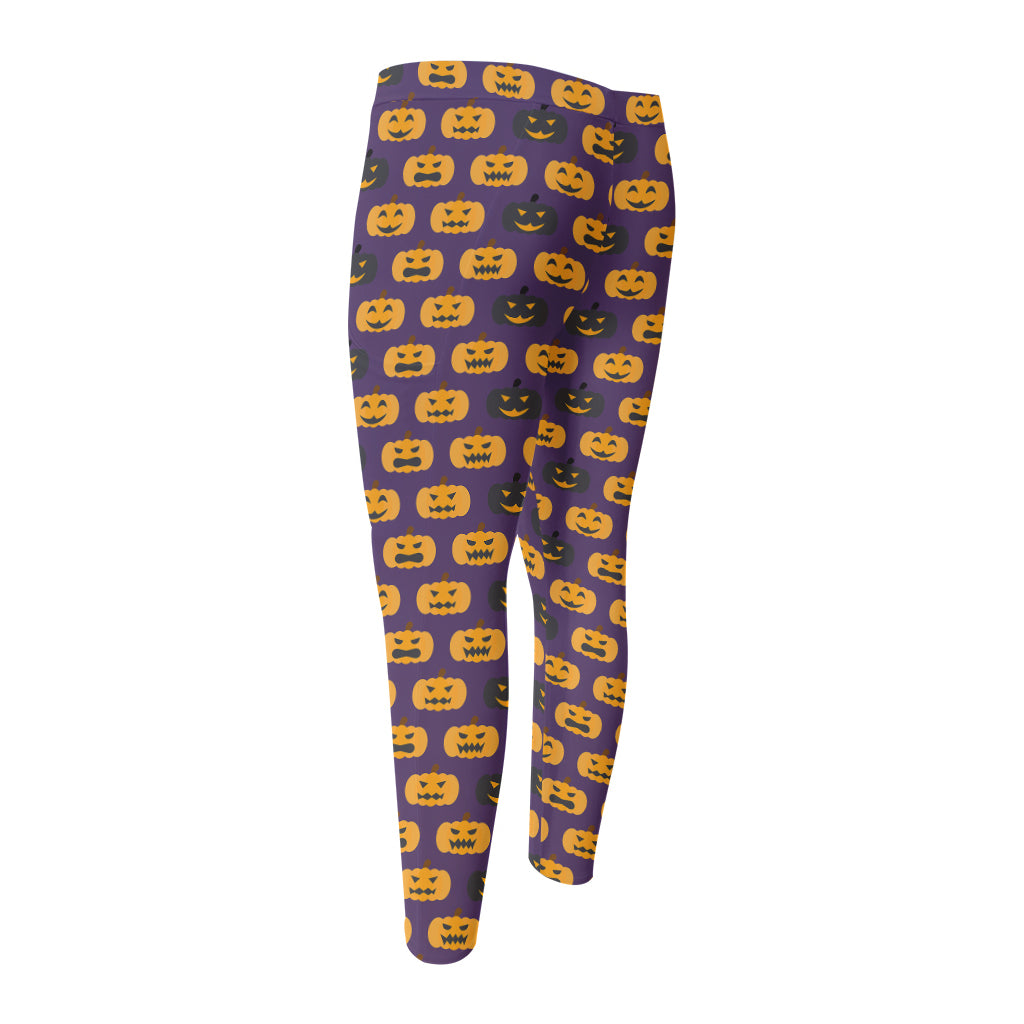 Halloween Pumpkin Pattern Print Men's Compression Pants