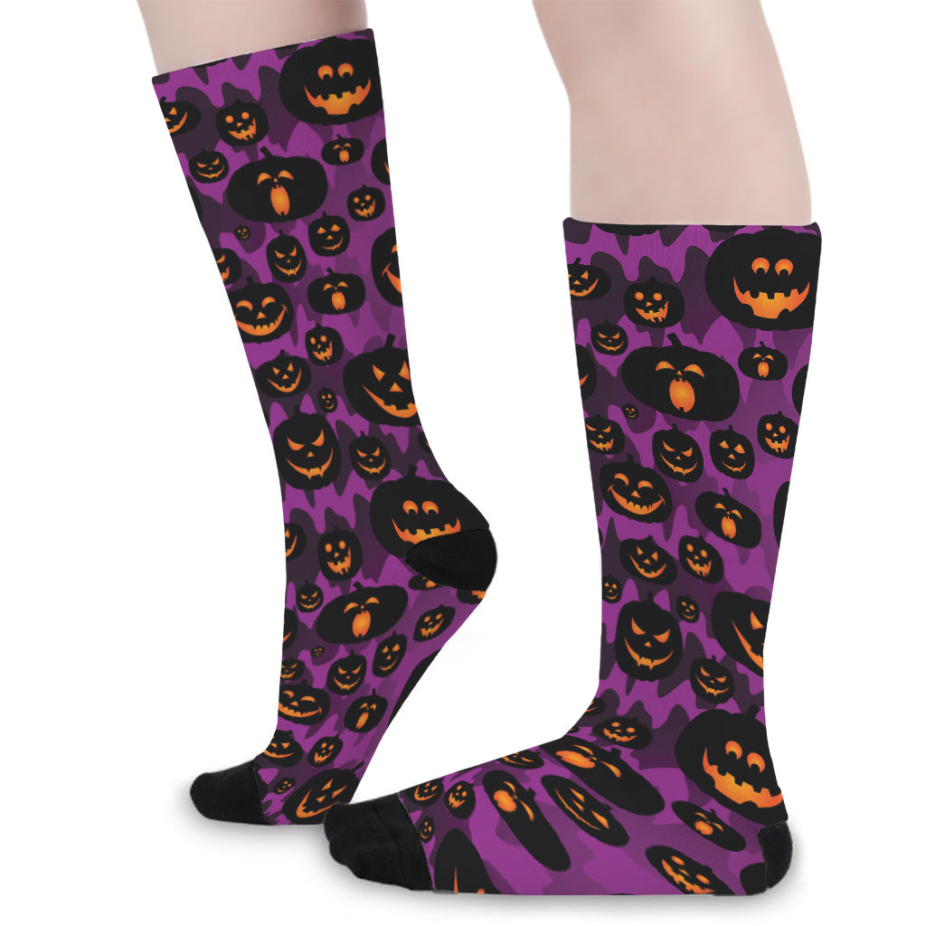 Halloween Pumpkin Smiley Faces Print Long Socks
