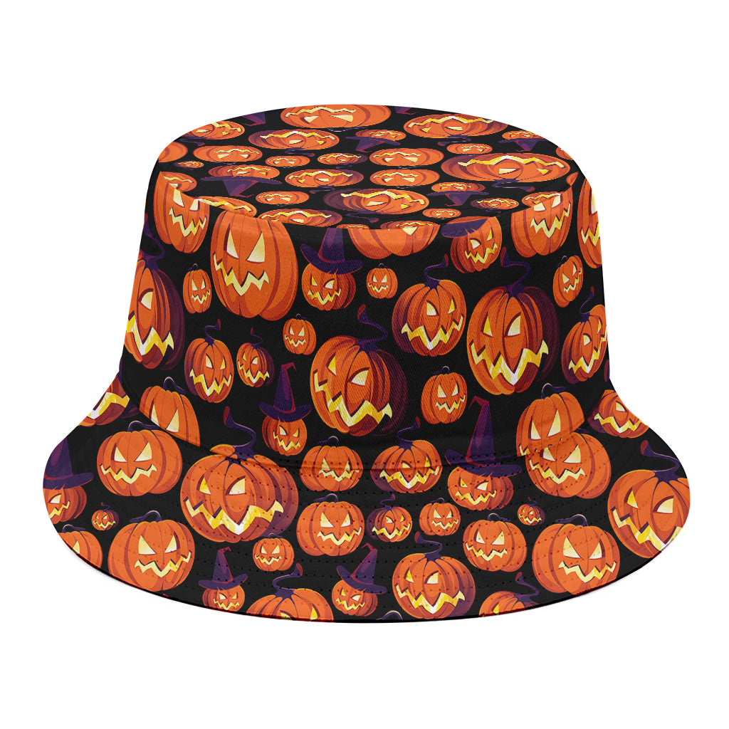 Halloween Pumpkin Witch Pattern Print Bucket Hat