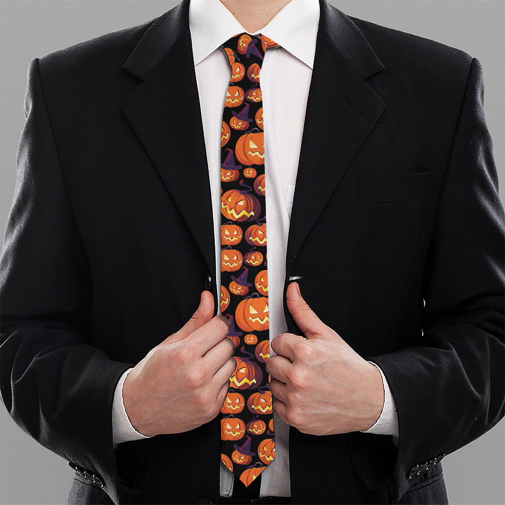 Halloween Pumpkin Witch Pattern Print Necktie