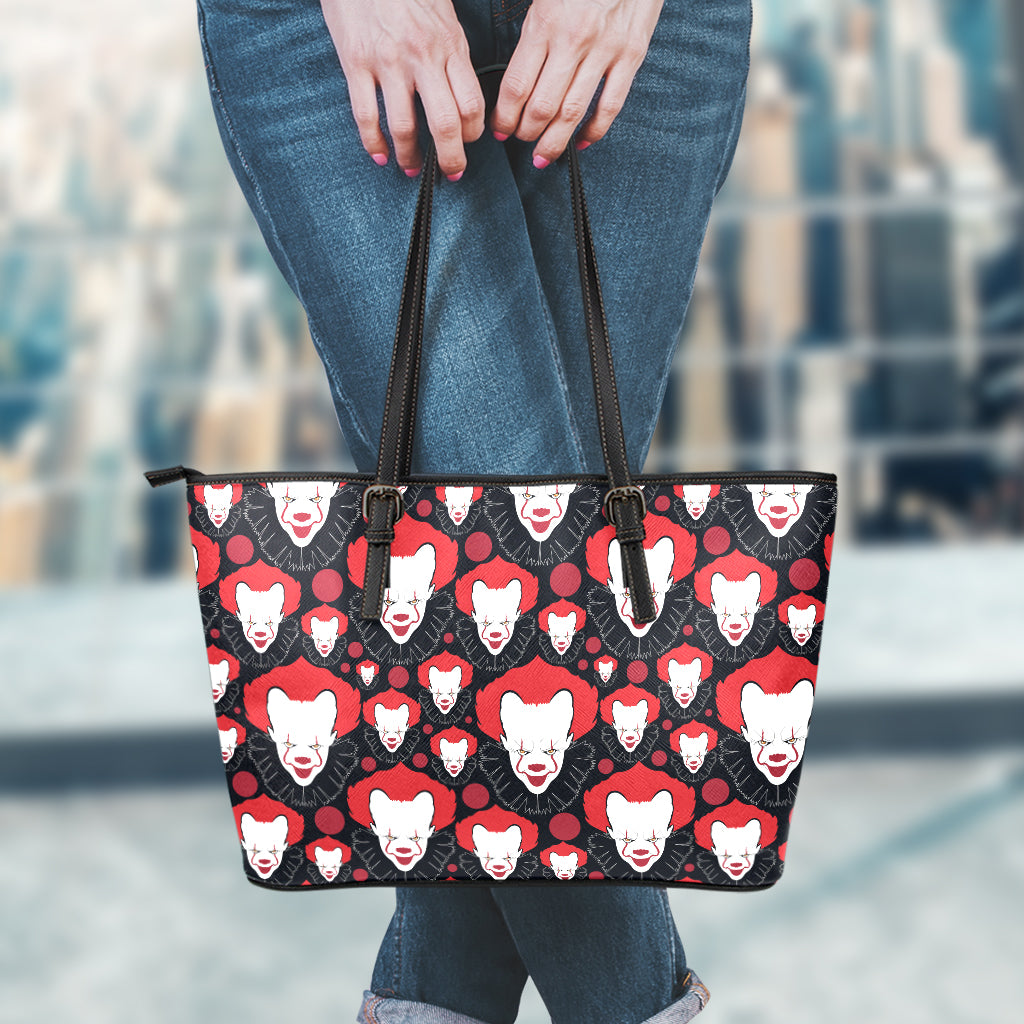 Halloween Scary Clown Pattern Print Leather Tote Bag