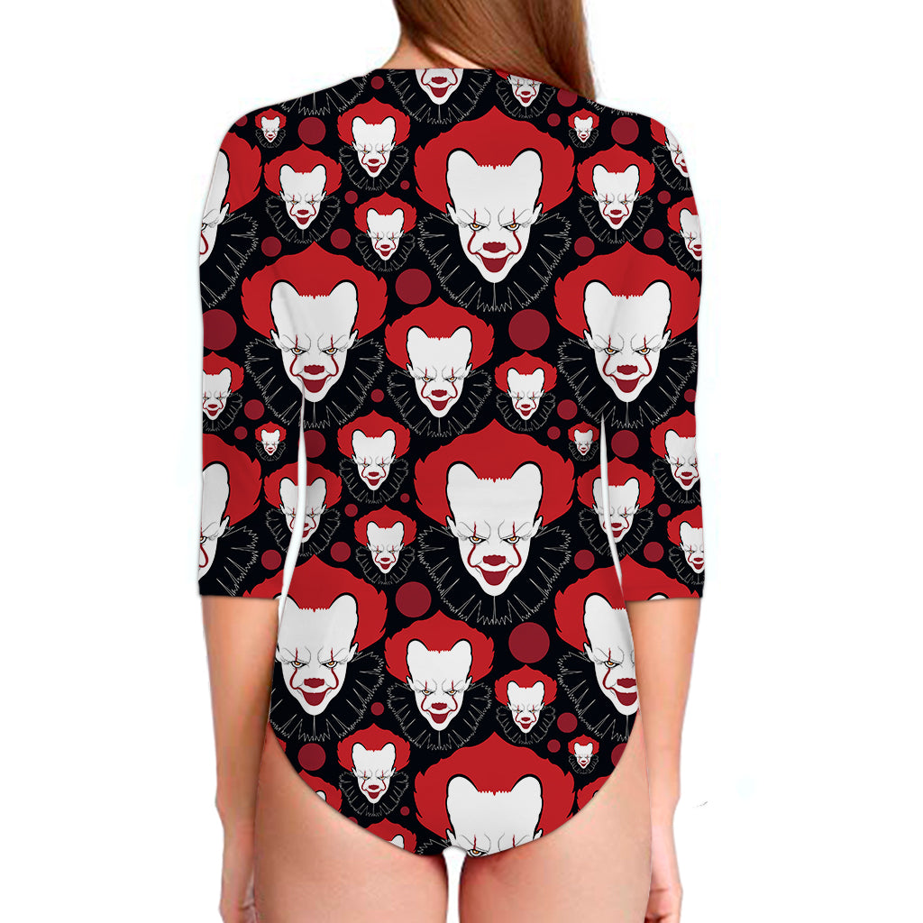 Halloween Scary Clown Pattern Print Long Sleeve Swimsuit