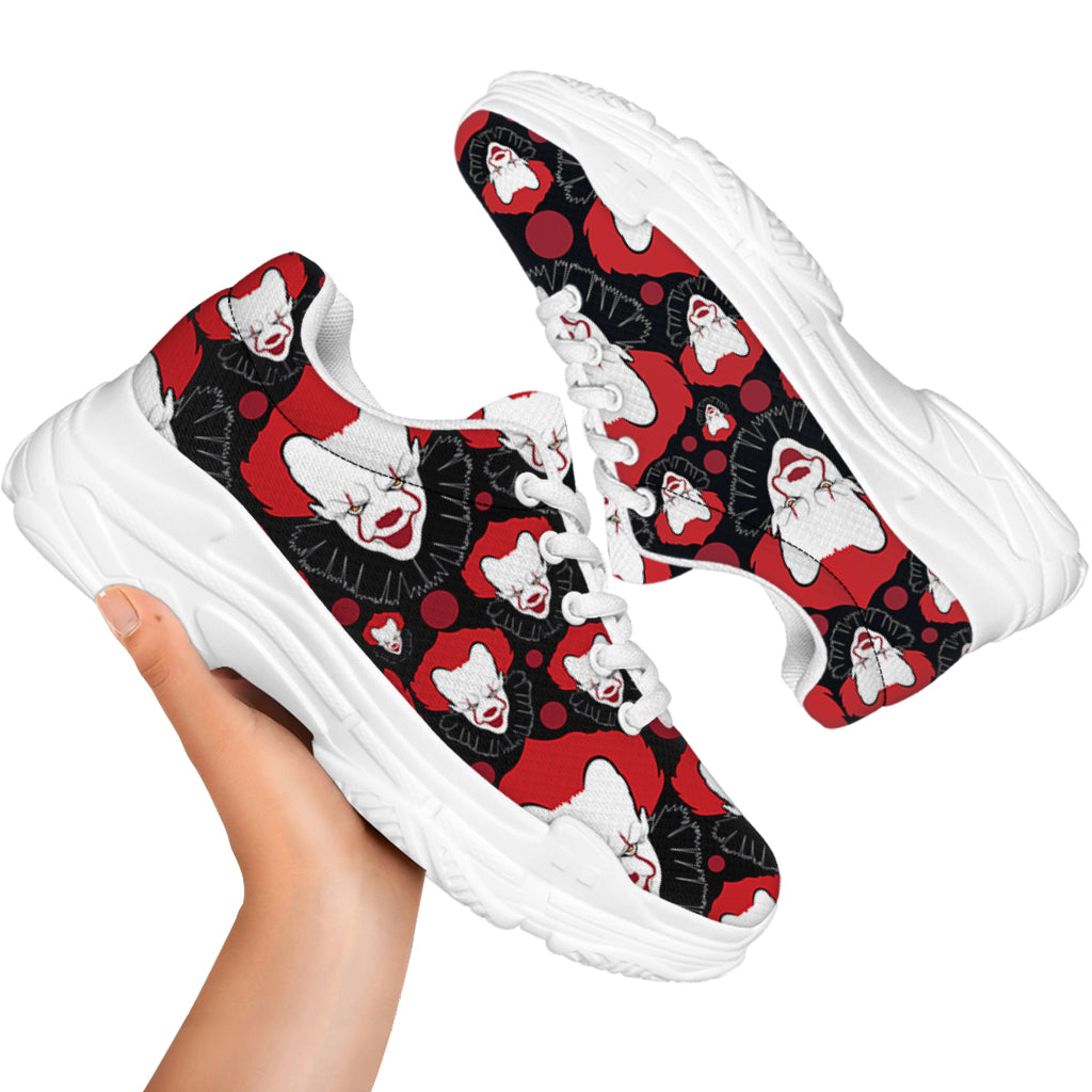 Halloween Scary Clown Pattern Print White Chunky Shoes