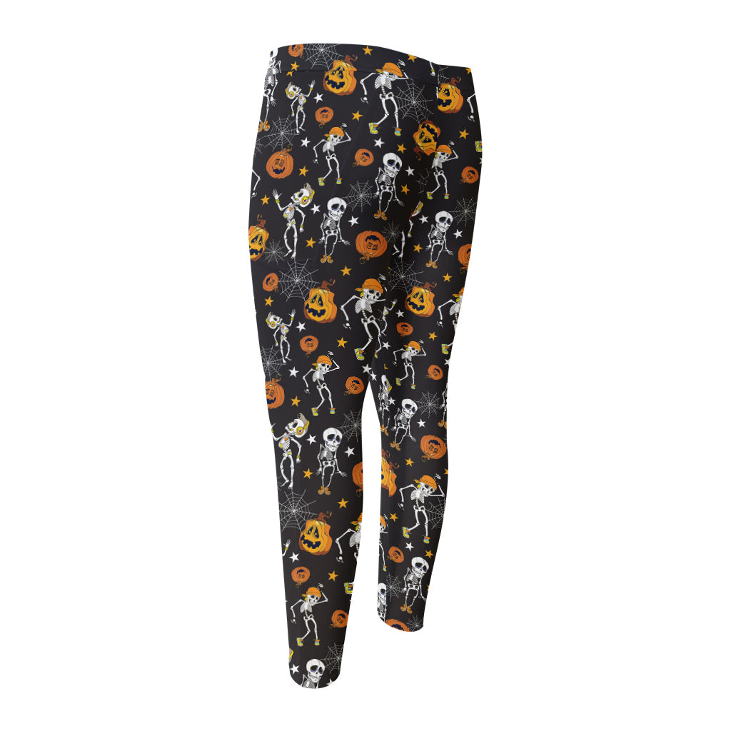 Halloween Skeleton Party Pattern Print Men's Compression Pants