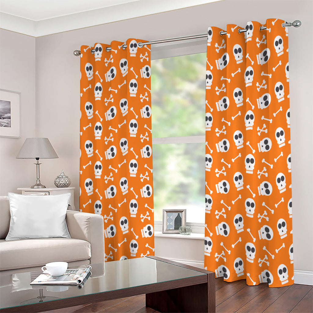 Halloween Skull Pattern Print Extra Wide Grommet Curtains